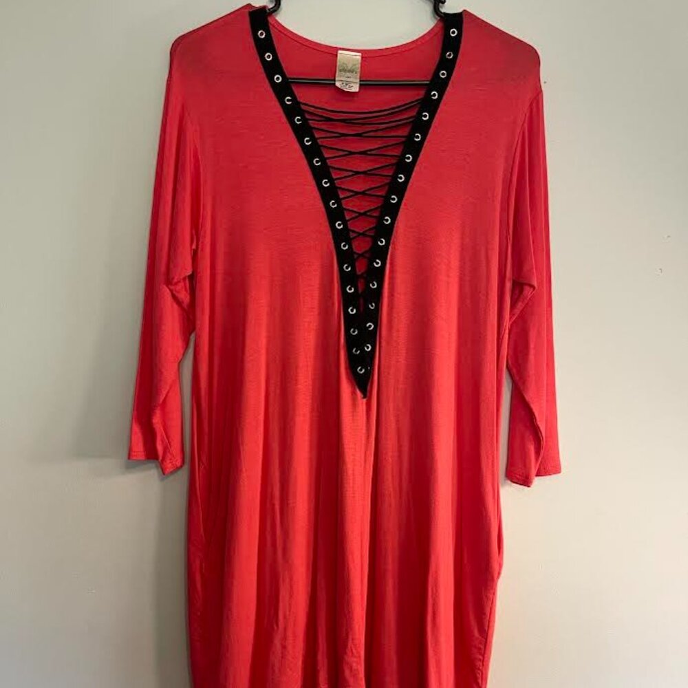 Hot Pink Dress w/ Black Lace Up! Size Small New w/out Tags!